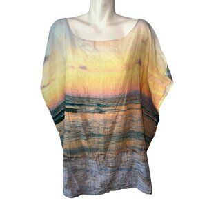 Samudra Oversized Kaftan Blouse Sunset Print India 100% Cotton Womens One Size